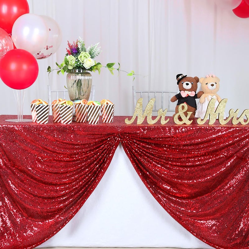 B.Cool B-COOL Red Sequin Tablecloth Parties Cloth Christmas Table Cloths 50x80 Inches Sequin Fabric Overlay Sparkly Sequined Fabric Holiday Decoration - Image 2
